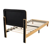 Letto Singolo con spazio contenitore, Testiera Regolabile e Rete a Doghe in Legno, 90x200x99-105 cm, Marrone(m-7)