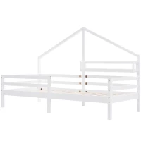 Cama para Niños en Forma de Casita con Librería Integrada en Estilo Nórdico 90x200 cm sin Colchón， Blanco(m-1)
