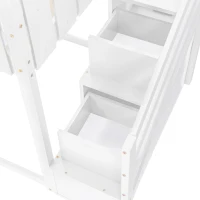 Lettino a Castello per Bambini in Legno con 3 Gradini e 2 Cassetti, Decorazione a Recinzione, 242,5x96x211,5 cm, Bianco(m-11)