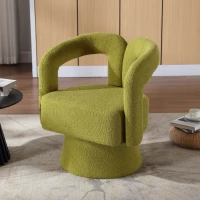 Poltrona Girevole Imbottita in Stoffa Bouclé, Design a Botte per Salotto e Ufficio, Verde Oliva(m-4)