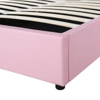 Letto Contenitore Matrimoniale con Sistema Idraulico, Rete a Doghe e Testata Regolabile in Altezza, in Legno, 140x203x125-131 cm, Rosa(m-10)