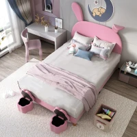 Letto con Contenitore in Tessuto Effetto Velluto, Testata Imbottita Regolabile e Illuminazione LED, 140x203.5x145-151.5 cm, Rosa(m-4)