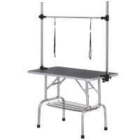 Stół trymerski Stół do strzyżenia z regulacją wysokości z dolnym koszem dla psów składany czarny(m-10)