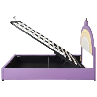 Letto Contenitore Matrimoniale con Sistema Idraulico, Rete a Doghe e Testata Regolabile in Altezza, in Legno, 140x203x125-131 cm, Viola(m-12)