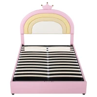 Letto Contenitore Matrimoniale con Sistema Idraulico, Rete a Doghe e Testata Regolabile in Altezza, in Legno, 140x203x125-131 cm, Rosa(m-2)