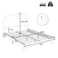 Letto Contenitore Matrimoniale con Rete a Doghe e Testiera Regolabile in Altezza, in PU, 140x204.5x116-122 cm, Blu(m-3)