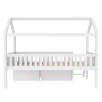 Letto a Castello per Cameretta con Scale, Ripiani e Ringhiera Protettiva, in Legno di Pino, 205.5x99.5x161.5 cm, Bianco(m-11)