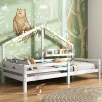 Cama para Niños en Forma de Casita con Librería Integrada en Estilo Nórdico 90x200 cm sin Colchón， Blanco(m-5)