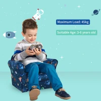 HOMCOM Kids Planet-Themed Armchair, with Non-Slip Feet, Wooden Frame - Blue(m-5)