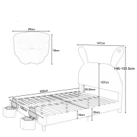 Letto con Contenitore in Tessuto Effetto Velluto, Testata Imbottita Regolabile e Illuminazione LED, 140x203.5x145-151.5 cm, Rosa(m-3)