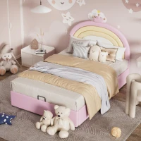 Letto Contenitore Matrimoniale con Sistema Idraulico, Rete a Doghe e Testata Regolabile in Altezza, in Legno, 140x203x125-131 cm, Rosa(m-1)