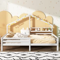 Cama para Niños en Forma de Casita con Librería Integrada en Estilo Nórdico 90x200 cm sin Colchón， Blanco(m-4)