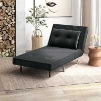 HOMCOM Ligstoel Stoel met Ligfunctie Slaapstoel, Knoophechting, fluweeloptiek, 77 cm x 88 cm x 83 cm, Zwart(m-7)