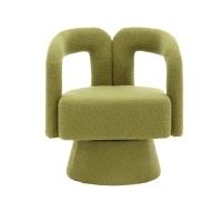 Poltrona Girevole Imbottita in Stoffa Bouclé, Design a Botte per Salotto e Ufficio, Verde Oliva(m-11)