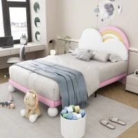 Letto Contenitore Matrimoniale con Rete a Doghe e Testiera Regolabile in Altezza, in PU, 140x204.5x116-122 cm, Rosa(m-1)