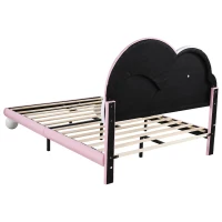 Letto Contenitore Matrimoniale con Rete a Doghe e Testiera Regolabile in Altezza, in PU, 140x204.5x116-122 cm, Rosa(m-10)