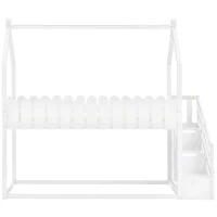 Lettino a Castello per Bambini in Legno con 3 Gradini e 2 Cassetti, Decorazione a Recinzione, 242,5x96x211,5 cm, Bianco(m-2)
