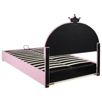 Letto Contenitore Matrimoniale con Sistema Idraulico, Rete a Doghe e Testata Regolabile in Altezza, in Legno, 140x203x125-131 cm, Rosa(m-13)