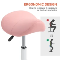 HOMCOM Saddle Stool, Height Adjustable Salon Chair for Massage Spa, Faux Leather, Pink(m-7)