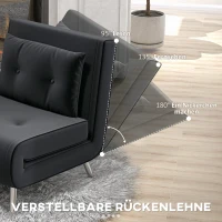 HOMCOM Ligstoel Stoel met Ligfunctie Slaapstoel, Knoophechting, fluweeloptiek, 77 cm x 88 cm x 83 cm, Zwart(m-5)