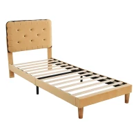 Letto Singolo con spazio contenitore, Testiera Regolabile e Rete a Doghe in Legno, 90x200x99-105 cm, Marrone(m-1)