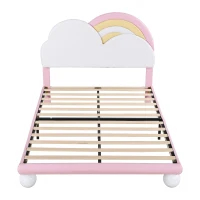 Letto Contenitore Matrimoniale con Rete a Doghe e Testiera Regolabile in Altezza, in PU, 140x204.5x116-122 cm, Rosa(m-2)