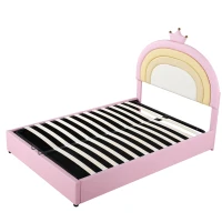 Letto Contenitore Matrimoniale con Sistema Idraulico, Rete a Doghe e Testata Regolabile in Altezza, in Legno, 140x203x125-131 cm, Rosa(m-11)