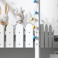 Lettino a Castello per Bambini in Legno con 3 Gradini e 2 Cassetti, Decorazione a Recinzione, 242,5x96x211,5 cm, Bianco(m-7)