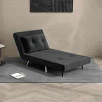 HOMCOM Ligstoel Stoel met Ligfunctie Slaapstoel, Knoophechting, fluweeloptiek, 77 cm x 88 cm x 83 cm, Zwart(m-8)