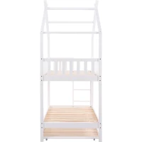Letto a Castello per Bambini in Legno di Pino con 3 Lettini, Design Salvaspazio, 206x97x235 cm, Bianco(m-6)