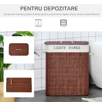 HOMCOM cos de rufe din bambus, 100L, 2 compartimente(m-6)