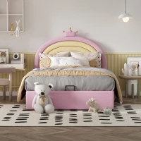 Letto Contenitore Matrimoniale con Sistema Idraulico, Rete a Doghe e Testata Regolabile in Altezza, in Legno, 140x203x125-131 cm, Rosa(m-6)