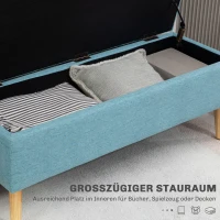 HOMCOM Ławka z miejscem do przechowywania, do 120 kg, w wyglądzie lnu, 110x39x45cm, Niebieska(m-4)