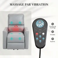 HOMCOM Fauteuil releveur électrique avec massage 8 points et chauffant, télécommande, ressorts ensachés, gris clair(m-5)