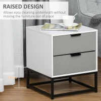 HOMCOM Bedside Cabinet with 2 Drawer Storage Unit, Unique Shape Bedroom Table Nightstand with Metal Base, for Living Room, Study Room, Dorm(m-4)