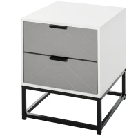 HOMCOM Bedside Cabinet with 2 Drawer Storage Unit, Unique Shape Bedroom Table Nightstand with Metal Base, for Living Room, Study Room, Dorm(m-11)