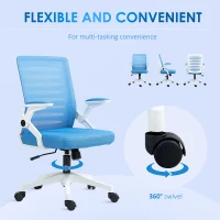 Vinsetto Scaun Ergonomic Reglabil pe Înălțime cu Cotiere de Ridicare, Scaun de Birou Pivotant din Poliester, 54x54x89-99 cm, Albastru(m-7)
