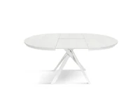 PAZZO DESIGN Tavolo Allungabile con Gambe Incrociate rotondo, Made in Italy, Basamento bianco, Bianco frassinato(m-3)