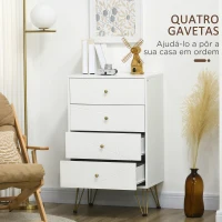 HOMCOM Cómoda de Quarto Moderna Cómoda de Madeira com 4 Gavetas e Pés Metálicos para Sala Escritório 60x40x100 cm Branco(m-4)