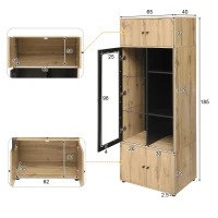 Vitrine Élégante Effet Bois avec Portes Battantes et 6 Étagères Design Moderne, naturel(m-3)
