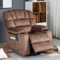 Fauteuil de massage électrique de luxe pour seniors, inclinable, chauffant, avec porte-gobelet, poches, télécommande et pédale,  idéal pour salon et chambre, Marron(m-1)