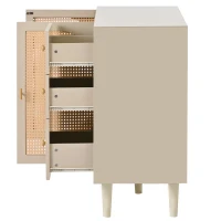 Buffet moderne pour salon avec 2 portes en rotin et 3 tiroirs, polyvalent et spacieux, Blanc(m-7)