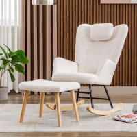 Fauteuil à Bascule avec Repose-pieds, Appui-tête, tissu tout doux Blanc(m-4)