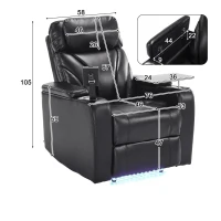 Fauteuil de Relaxation Électrique avec Port USB, Tablette Pivotante à 360°, Porte-gobelet et revêtement PU, Noir(m-3)