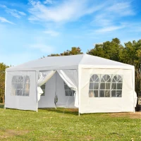 Outsunny Gazebo da Giardino 6x3m con Pareti Laterali Rimovibili, Porte e Finestre, Bianco(m-2)