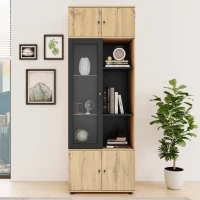 Vitrine Élégante Effet Bois avec Portes Battantes et 6 Étagères Design Moderne, naturel(m-1)