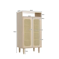 Buffet haut en Bois avec Portes en Cannage Rotin Étagères Réglables et Meuble de Rangement, Naturel(m-3)