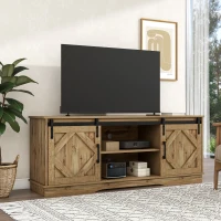 Meuble TV pour télévision jusqu'à 65 pouces style rustique avec portes coulissantes et étagères réglables pour salon, 150L x 40l x 60H cm, Marron(m-4)