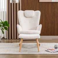Fauteuil à Bascule avec Repose-pieds, Appui-tête, tissu tout doux Blanc(m-5)