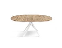 PAZZO DESIGN Tavolo Allungabile con Gambe Incrociate rotondo, Made in Italy, Basamento bianco, Rovere rustico(m-3)